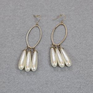 Plunder Gold Oval Drop Earrings with Pearl Dangles Boho Chic
